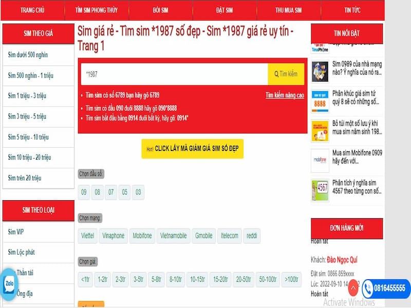 Truy cập vào web của Đại Phát để tìm số thuê bao