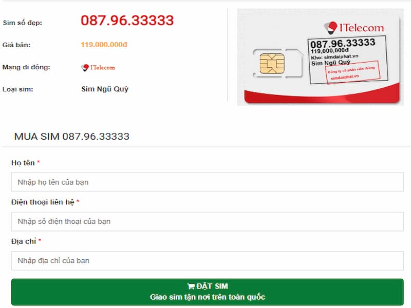 Đặt mua sim 33333 qua trang web trực tuyến