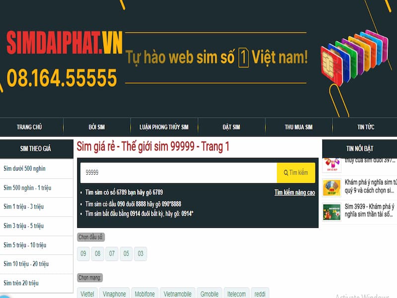 Địa chỉ mua sim Ngũ 9 uy tín giá gốc