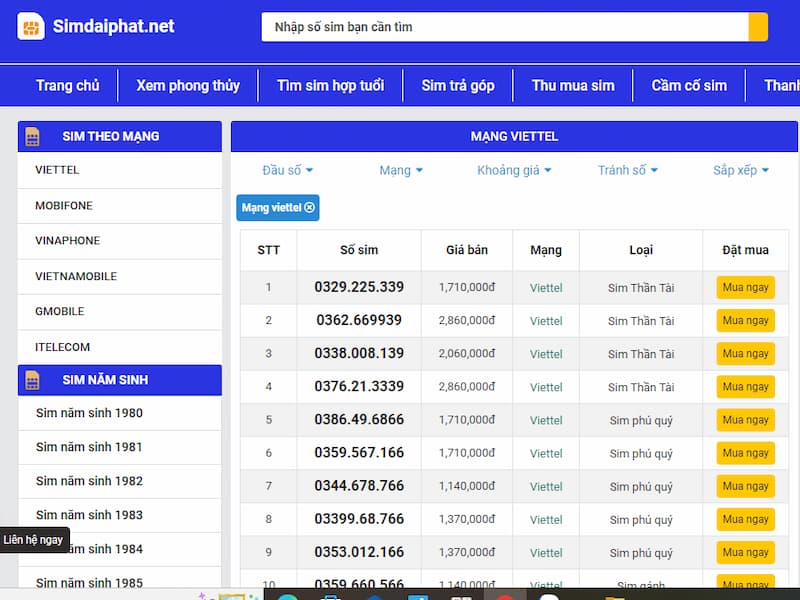  Sim Hay - Trang web bán sim chất lượng